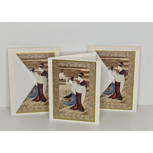 Japanese Art Utagawa Toyokuni 3 Blank Cards(1769-1825) GEISHA AND MAID